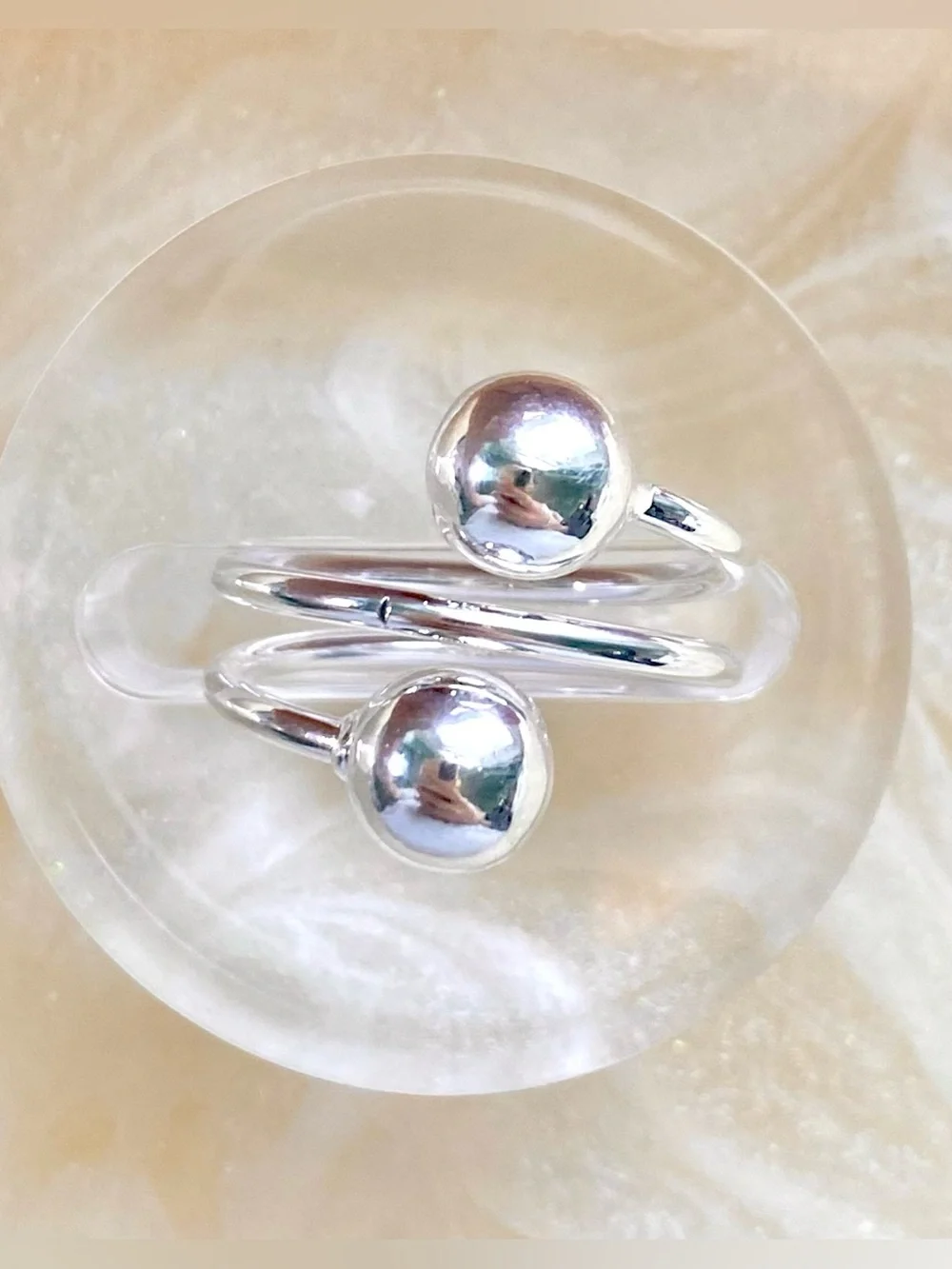 Classic Silver Double Ball Open Ring